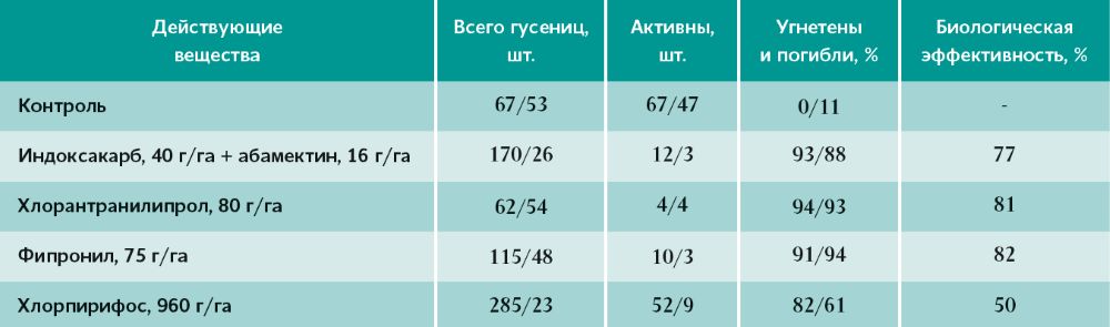 Результаты учетов через 3/10 суток после обработки